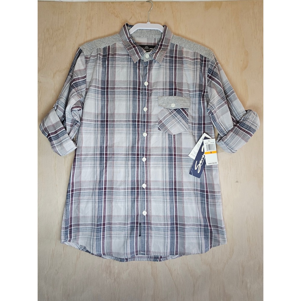 Seven7 Mens Ash Grey‎ Plaid Button Down Shirt Long Sleeve Cotton Small SNS7834 - Picture 2 of 16
